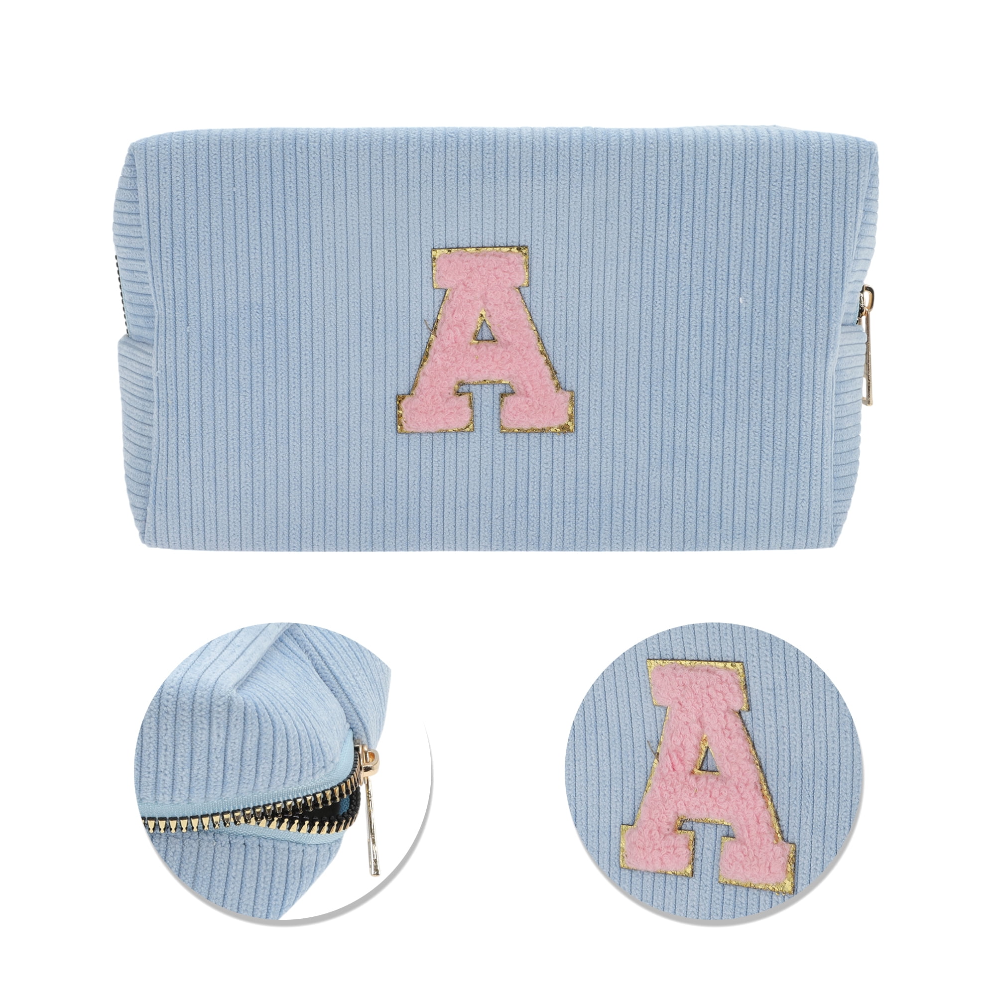Unique Bargains 1 Pc Corduroy Rectangular Letter Makeup Bag Sky Blue [Letter A]