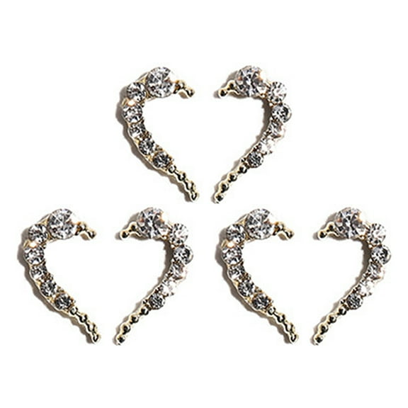 UDIYO 6Pcs Nail Rhinestone Flat Bottom High Brightness Non-Drop Half Heart Nail Art Charms for Manicure