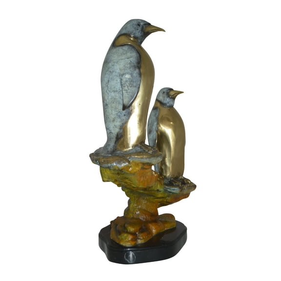 Two Penguins Bronze Statue -  Size: 16"L x 10"W x 12"H.