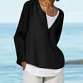 thumbnail image 2 of JINMGG Womens Tops,Women's Solid V-neck Button Casual Loose Fitting Cotton Linen Long Sleeved Top/shirt,Black S, 2 of 5