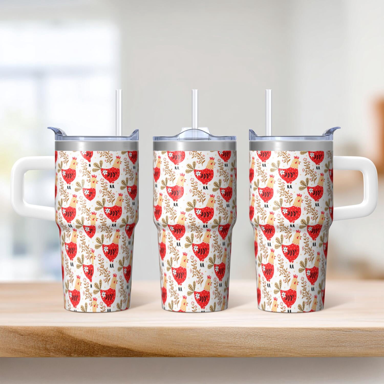 20oz Chicken Lover Tumbler with Handle Insulated Travel Mug Perfect Birthday Christmas Gift for Chicken Fans Women Men Fits Car Cup Holders Durable Build Hot Tea Cold Soda Daily Commutes Trips