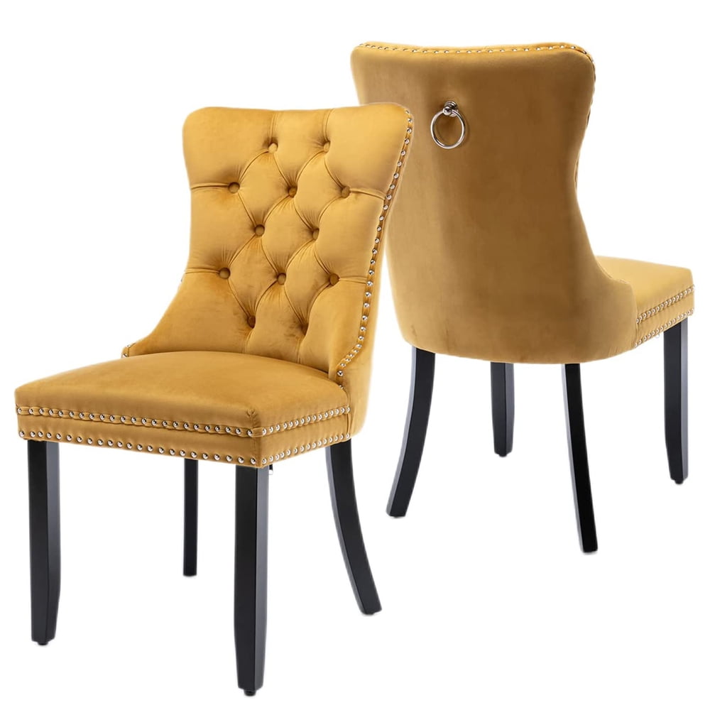 Velvet Dining Chairs Set of 2，Upholstered ButtonTufted Dining Room Chairs with Nailhead and