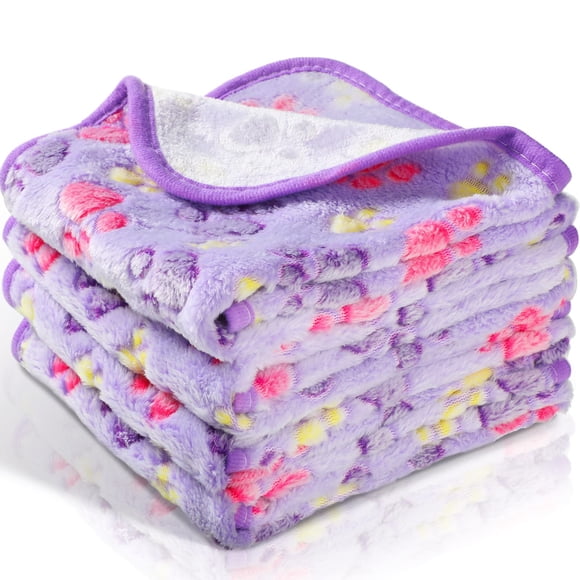 Manta polar con estampado de patas y tatuajes para mascotas, cachorros y gatos, color morado