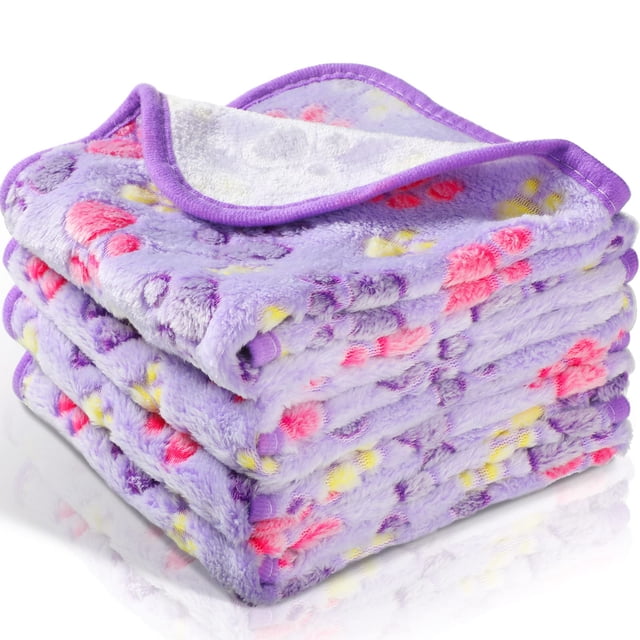 Manta polar con estampado de patas y tatuajes para mascotas, cachorros y gatos, color morado