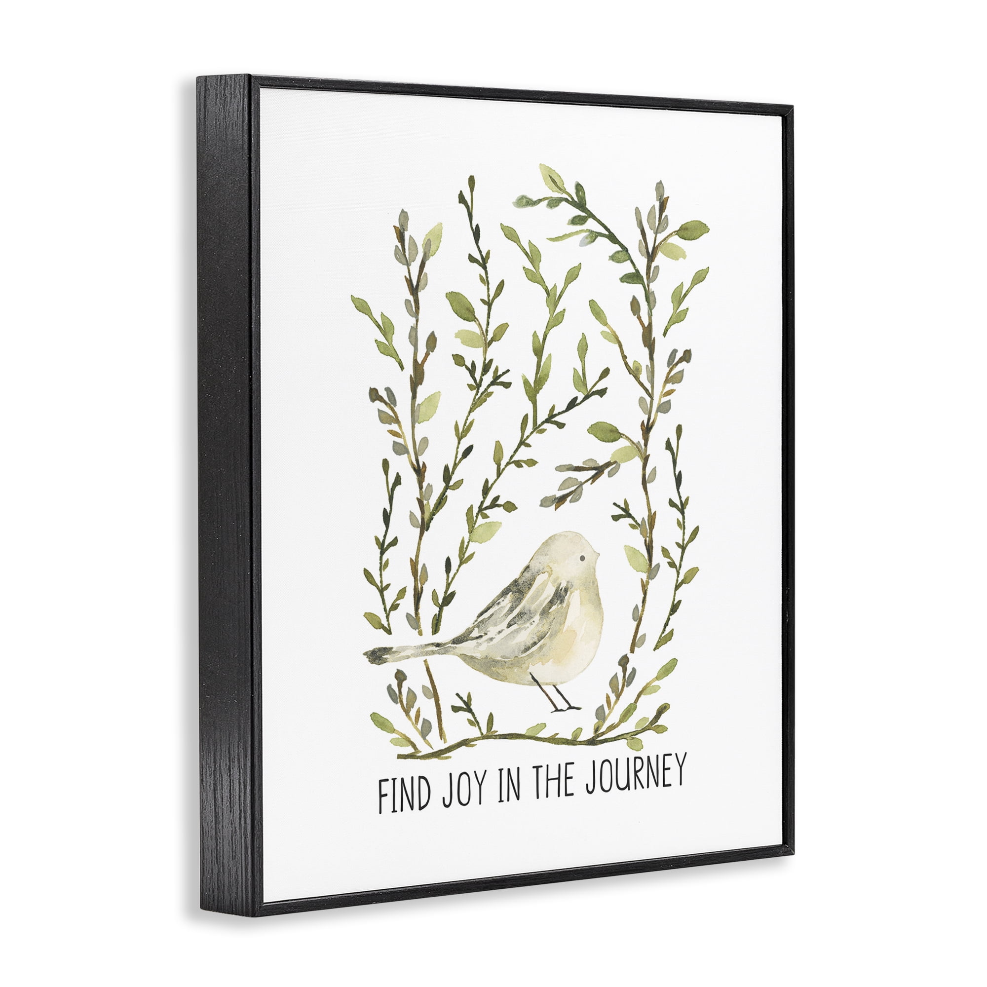 Stupell Industries Find Joy with Bird Botanical & Floral Painting Black Framed Art Print Wall Art, 24 x 30