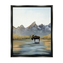 Stupell Industries Moose in Lake Scenery Nature Painting Black Floater Framed Art Print Wall Art, 17 x 21