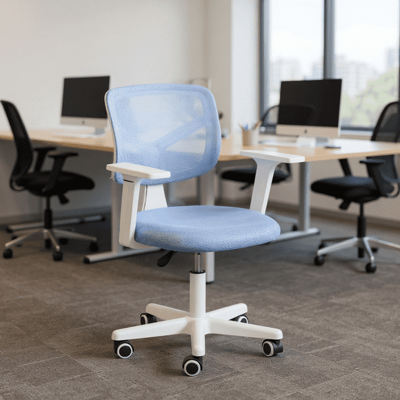 Silla de Computadora Ergonómica para Manualidades, Ajustable y Giratoria, Respaldo de Malla con Ruedas Universales, AZUL