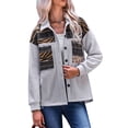 thumbnail image 2 of hirigin Women Fall Jacket, Patchwork Lapel Long Sleeves Button-Up Casual Outwear for Females, Black/Apricot/Gray, 2 of 9