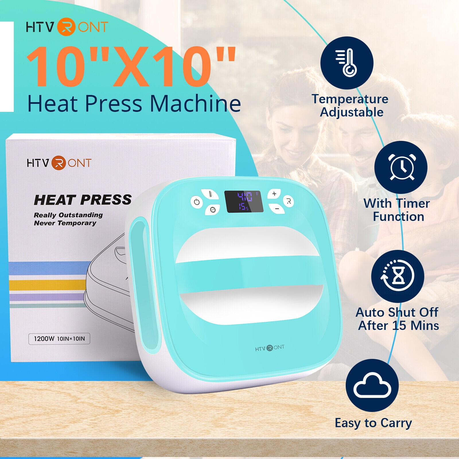 HTVRONT Mint Green Heat Press Machine for T-Shirts, Portable Heat Press 10"X10", Iron Press for Sublimation and HTV Vinyl