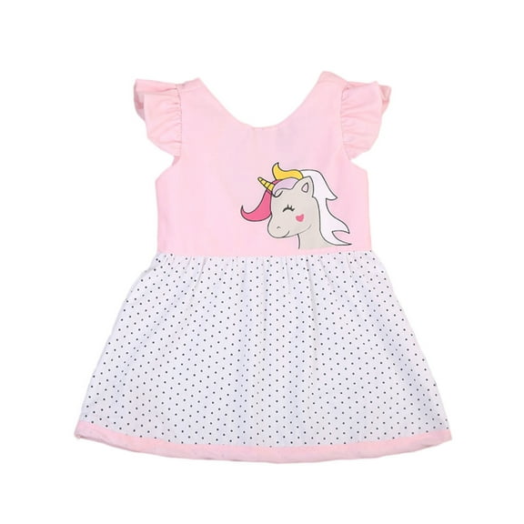 StylesILove Cute Toddler Baby Girl Unicorn Polka Dots Ruffle Sleeve Dress (90/6-9 Months)