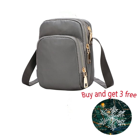 Daiosportswear Cross Body Bag Women Nylon, Ladies Purse Mini 3 Layer Zipper Shoulder Wallet Bag Gray