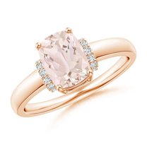 ANGARA Natural Cushion 1.2 ct Morganite Ring with Diamond Collar in 14K Rose Gold for Women | Birthday, Anniversary, Jewelry Gift for Women | Natural Morganite Ring