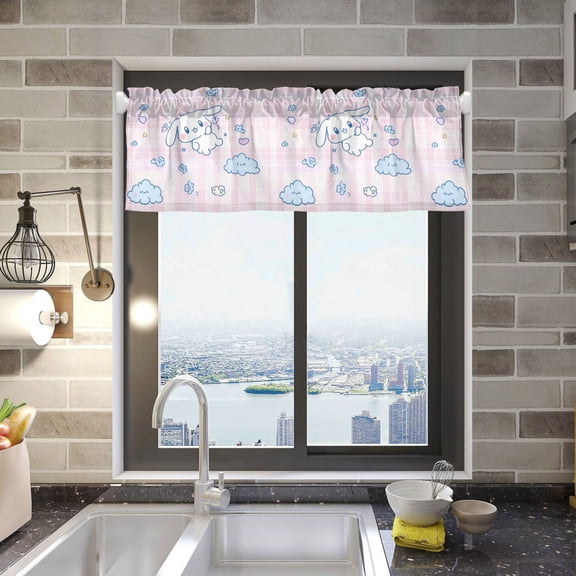 Cinnamoroll Flying in Sky Valance Curtains Rod Pocket for Kitchen Living Room Windows Farmhouse Decor 54x18