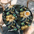 thumbnail image 2 of Yellow Boho Floral Round Tablecloth, Fitted Table Cover with Elastic for 36"-44" Round Tables, Vintage Southwestern Ethnic Tribe Botanical Table Cloth Outdoor Dinning Party Waterproof Tablecloths, 2 of 7