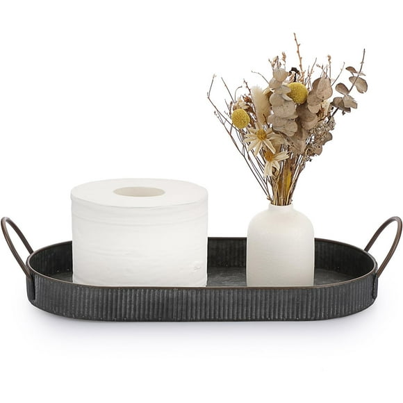 Bandeja de baño rústica industrial - Organizador de hierro metálico de 35 cm para encimera, sobre inodoro, bandeja galvanizada para tanque de inodoro, estante de cocina y mesa de comedor
