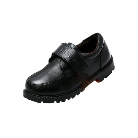 

Lacyhop Boy Loafers Uniform Dress Shoes Faux Leather Flats Performance Round Toe Casual Shoe Lightweight Comfort Loafer Plush Lined Black 7