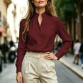 thumbnail image 4 of Lenpel Womens Long Sleeve Tops Business Casual Work Blouses Stand Collared Shirts Lightweight Fall Clothes, 4 of 7