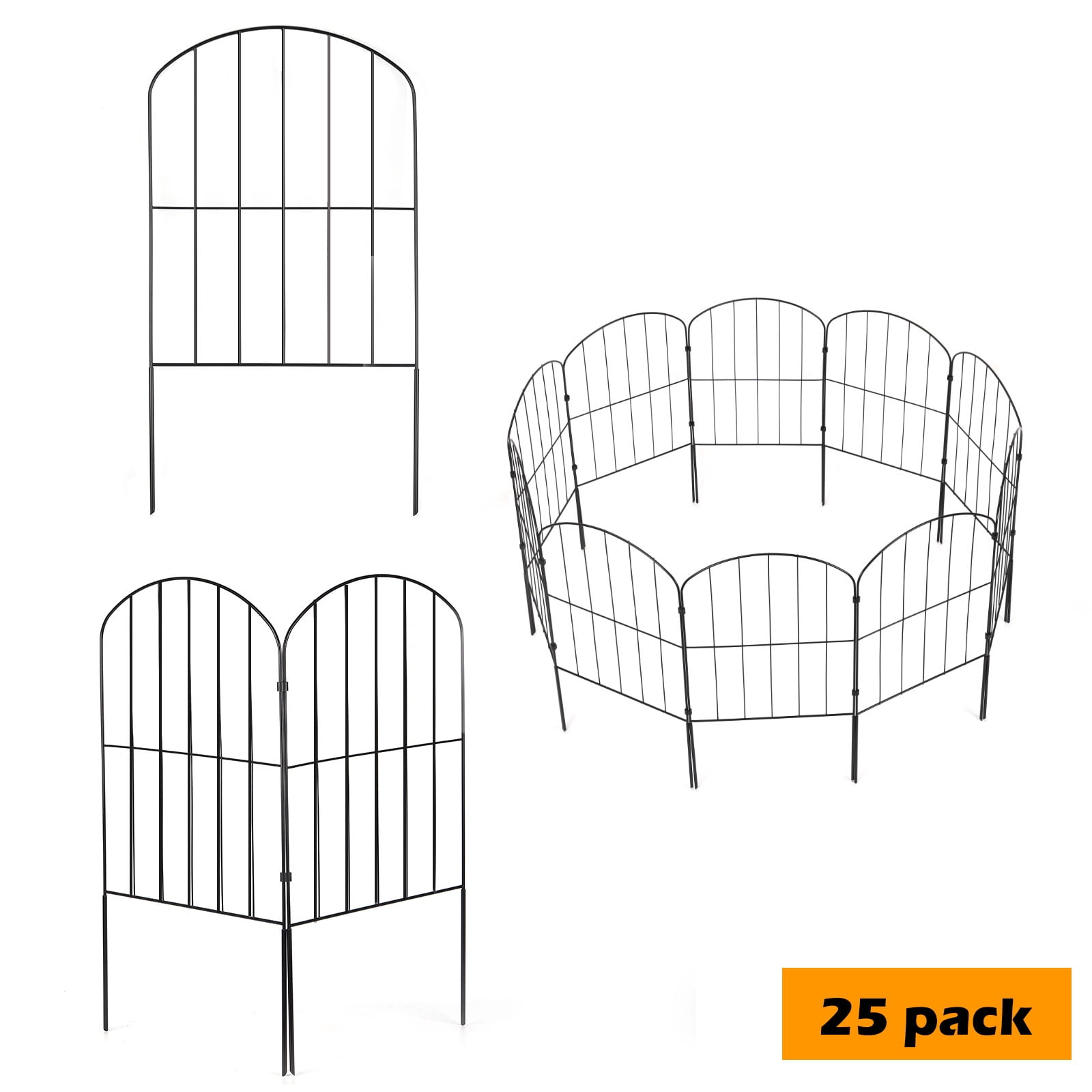 24" (H) x 27FT (L) Metal Decorative Garden Fence Outdoor Patio Barrier Arched