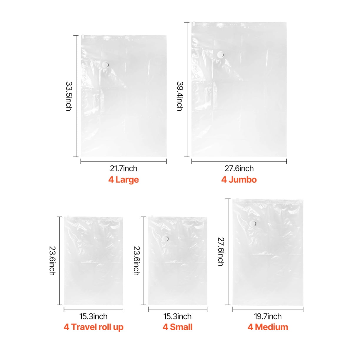 20 Pack Vacuum Storage Bags with Hand Pump 5 Sizes (4 Jumbo/4 Large/4 Medium/4 Small/4 Roll) Space Saver Airtight Bags for Cloth Bedding Blanket Pillow Travel