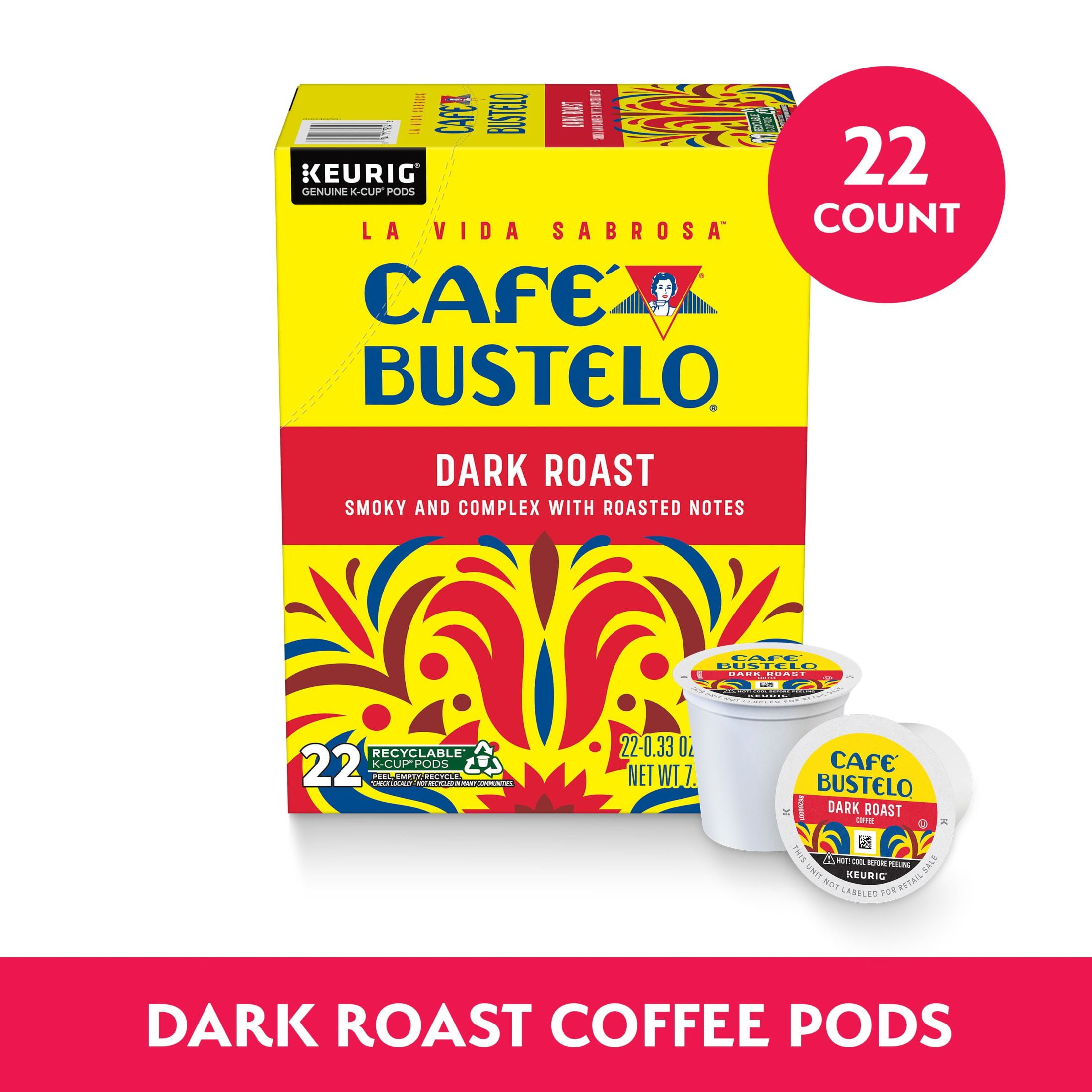 (4 pack) Cafe Bustelo Dark Roast Coffee, Single Serve Pods, 22 Count