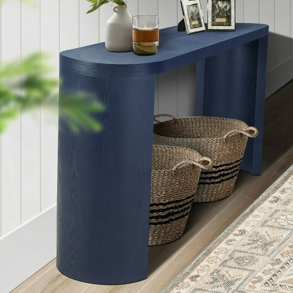 60'' Thick Top Entryway Table with Curved Legs, Inward/Outward Installation Option for Sofas & Entryway (Navy Blue)