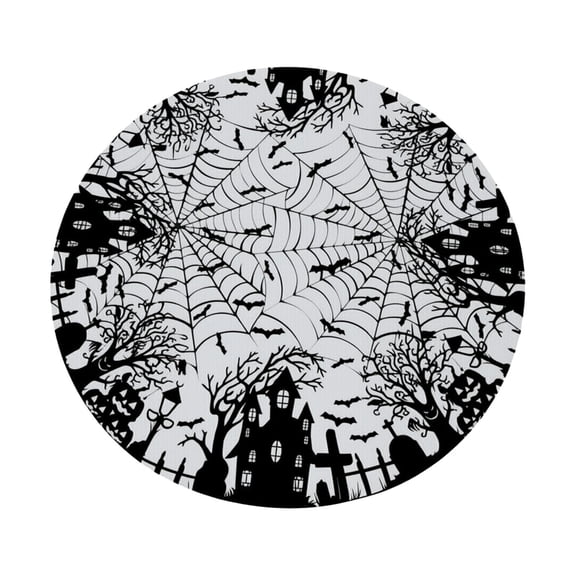 SUYOLL Halloween Round Table Cloth, Stretch Tablecloth with Pumpkin Ghost Spooky House Print, Farmhouse Holiday Table Cover for Indoor Dinner Outdoor Picnic Home Kitchen Decor
