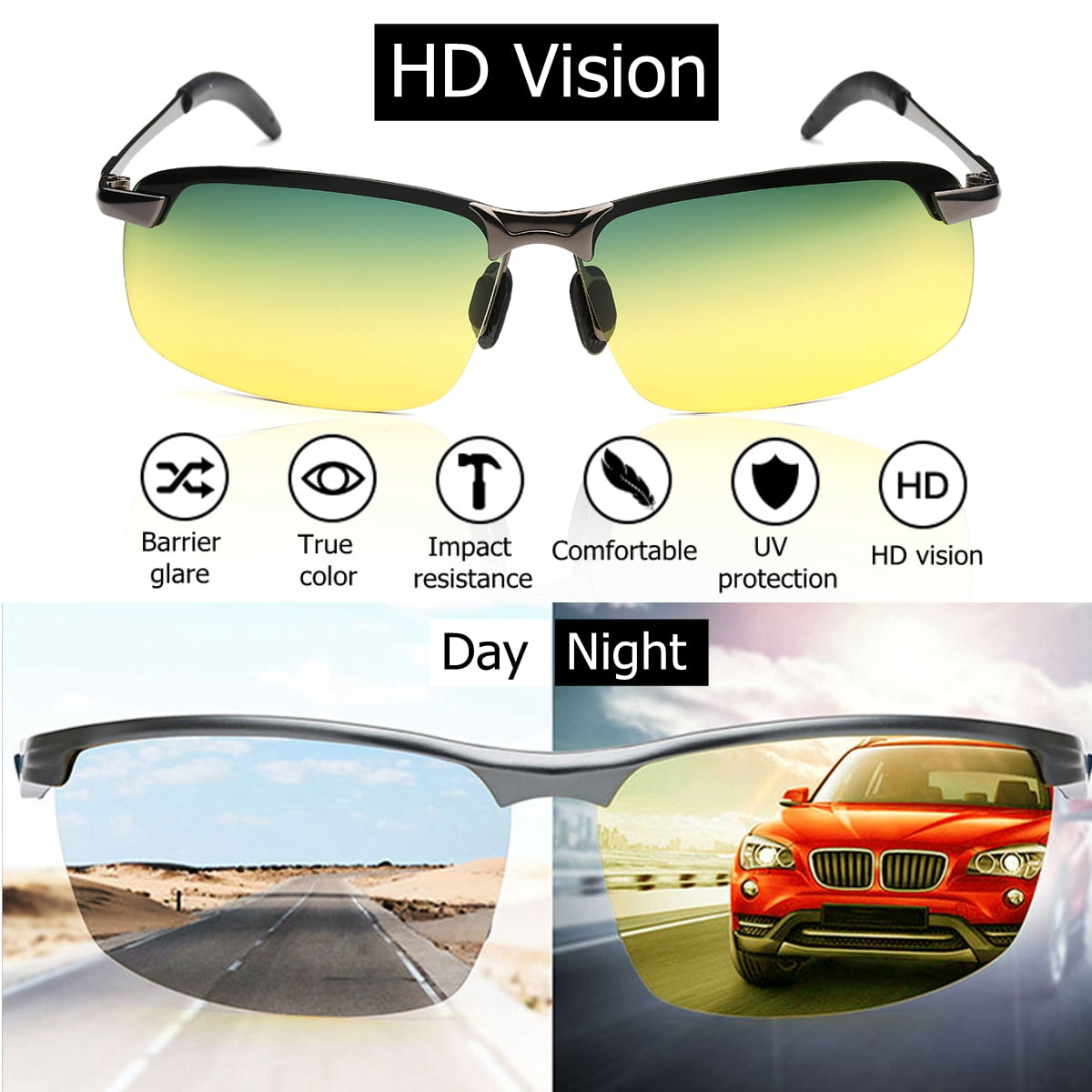 2 in1 Day&Night Alloy Driving Polarized Glasses for Men Women Anti ...