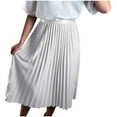 thumbnail image 2 of Maxi Skirts for Women High Waisted Elastic Long Floral Skirt Women Casual Summer Large Solid Elastic Waist Flax A-line Ankle Skirt Ndbuld,White, 2 of 5