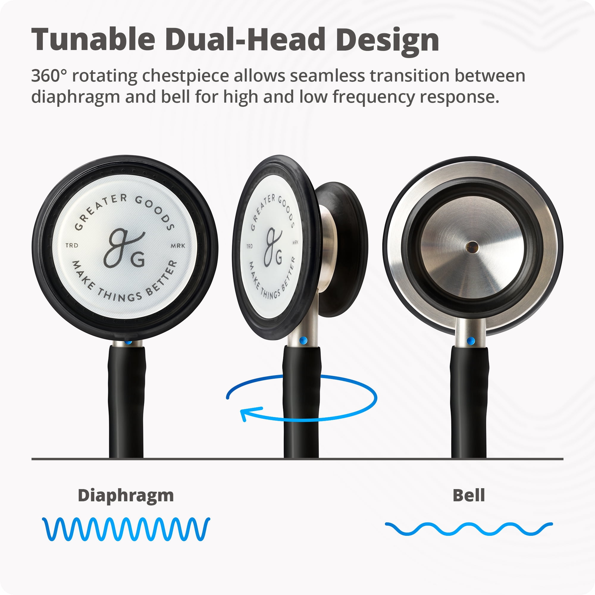 Greater Goods Dual-Head Stethoscope w Adjustable Headset, Free Replacement Ear Tips and Diaphragm