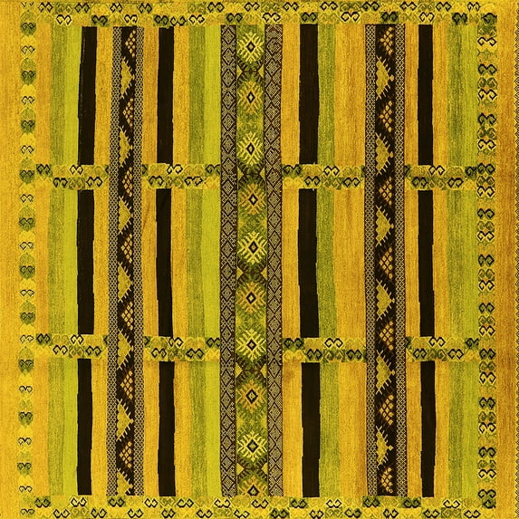 Ahgly Company Machine Washable Indoor Square Solid Yellow Modern Area Rugs, 7' Square