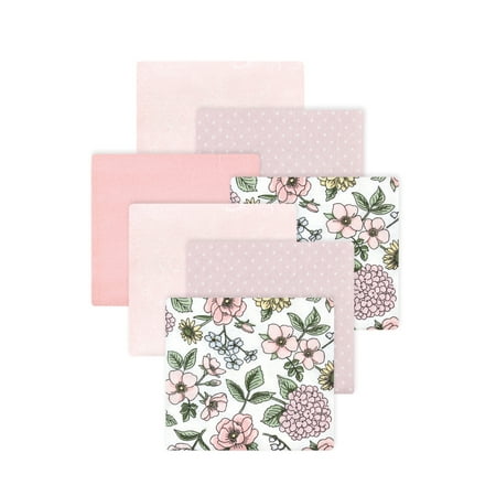 Little Treasure Hudson Baby Girls Cotton Poly Flannel Receiving Blankets 7-Pack, Pink Vintage Blossom, 30x30 inches