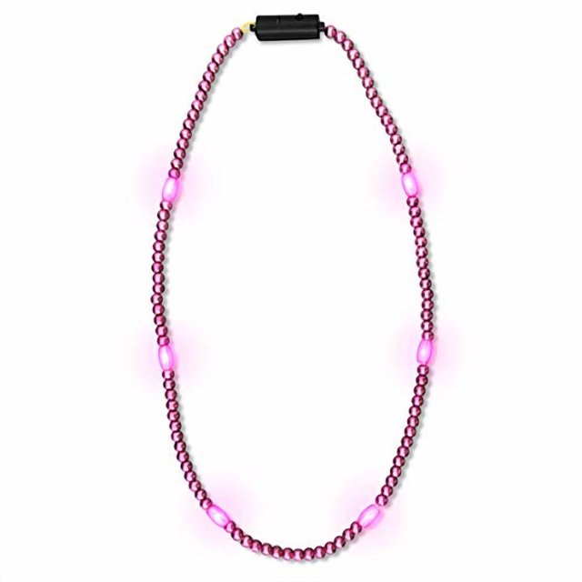 FlashingBlinkyLights Pink Light Up LED Mardi Gras Bead Necklace