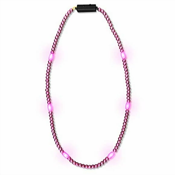 FlashingBlinkyLights Pink Light Up LED Mardi Gras Bead Necklace