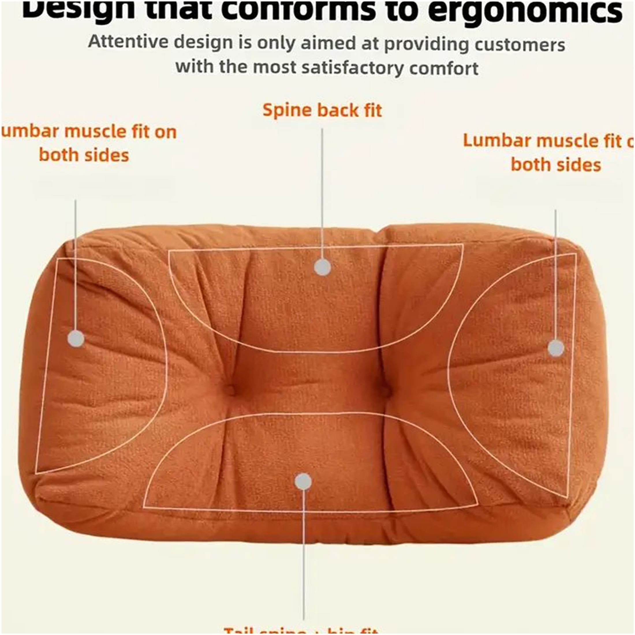 JERFIT Adjustable Loft Cotton Lumbar Support Pillow for Back Pain Relief, Breathable & Hypoallergenic Orange Body Pillow, Machine Washable