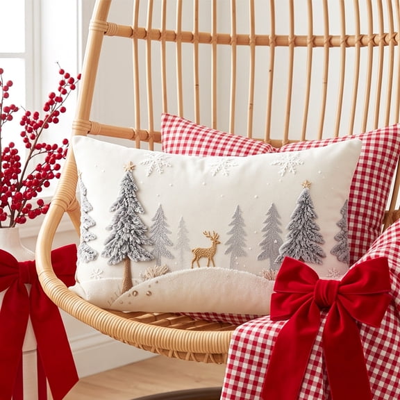 Aonerit Christmas Tree Pillow Cover,2D xmas Decorative Pillowcase,Winter Holiday Lumbar Cushion Case for Bedroom Home Sofa