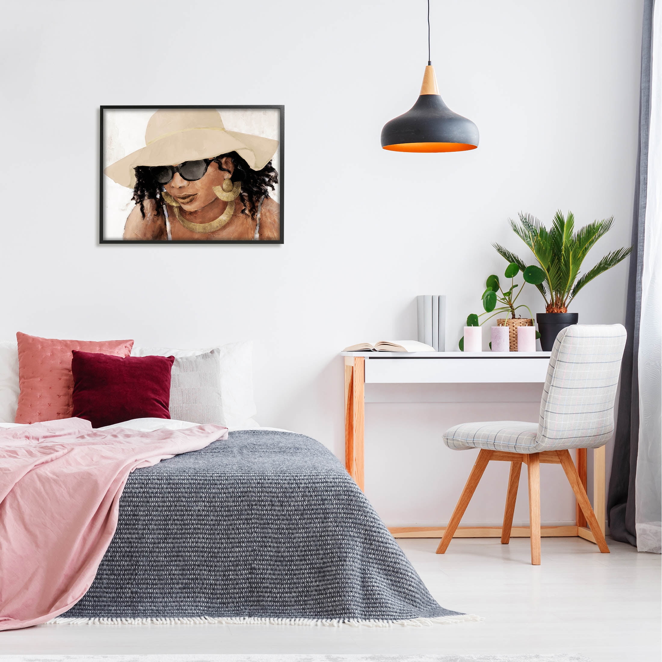 Stupell Industries Adorned Woman with Hat Painting Black Framed Art Print Wall Art, Design by Lanie Loreth