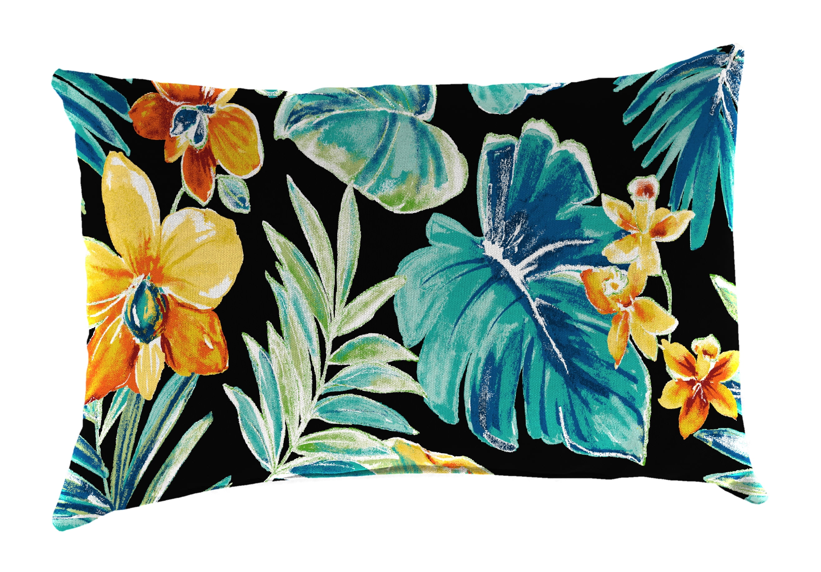 Jordan Manufacturing 12" x 18" Beachcrest Caviar Black Floral Rectangular Outdoor Lumbar Throw Pillow (2 Pack)