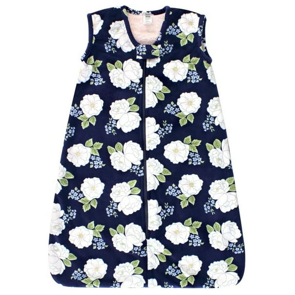 Hudson Baby Infant Girl Plush Faux Fur Sleeping Bag, Wearable Blanket, White Peonies, 0-6 Months