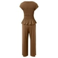 thumbnail image 4 of Womens 2 Piece Smocked Top Wide-Leg Pants Set High-Waisted Lounge Outfit Boho Style Set (Brown S), 4 of 4