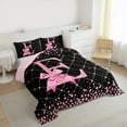 thumbnail image 3 of Manfei Kawaii Bowknot Letter E Bedding Comforter Set, Glitter Diamond Twin Comforter Sets, Black Pink Cartoon Reversible Bedding Set, Lightweight Room Decor, 2 Pieces, 3 of 8