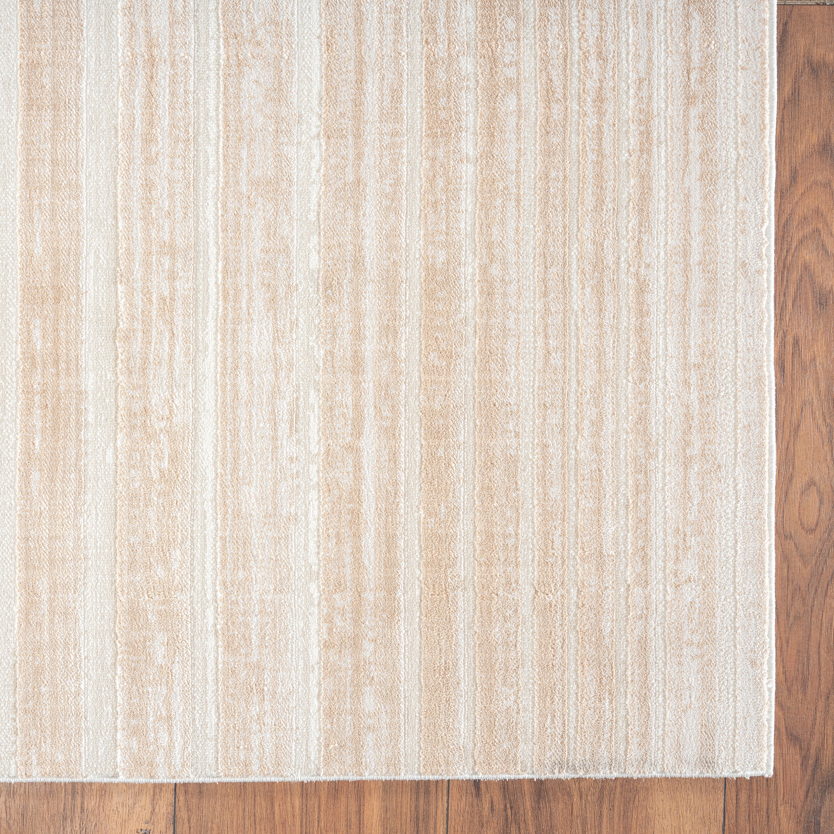 LR Home Imara Hany Cream/Beige Transitional Striped Polyester Area Rug, 9'6" x 13'