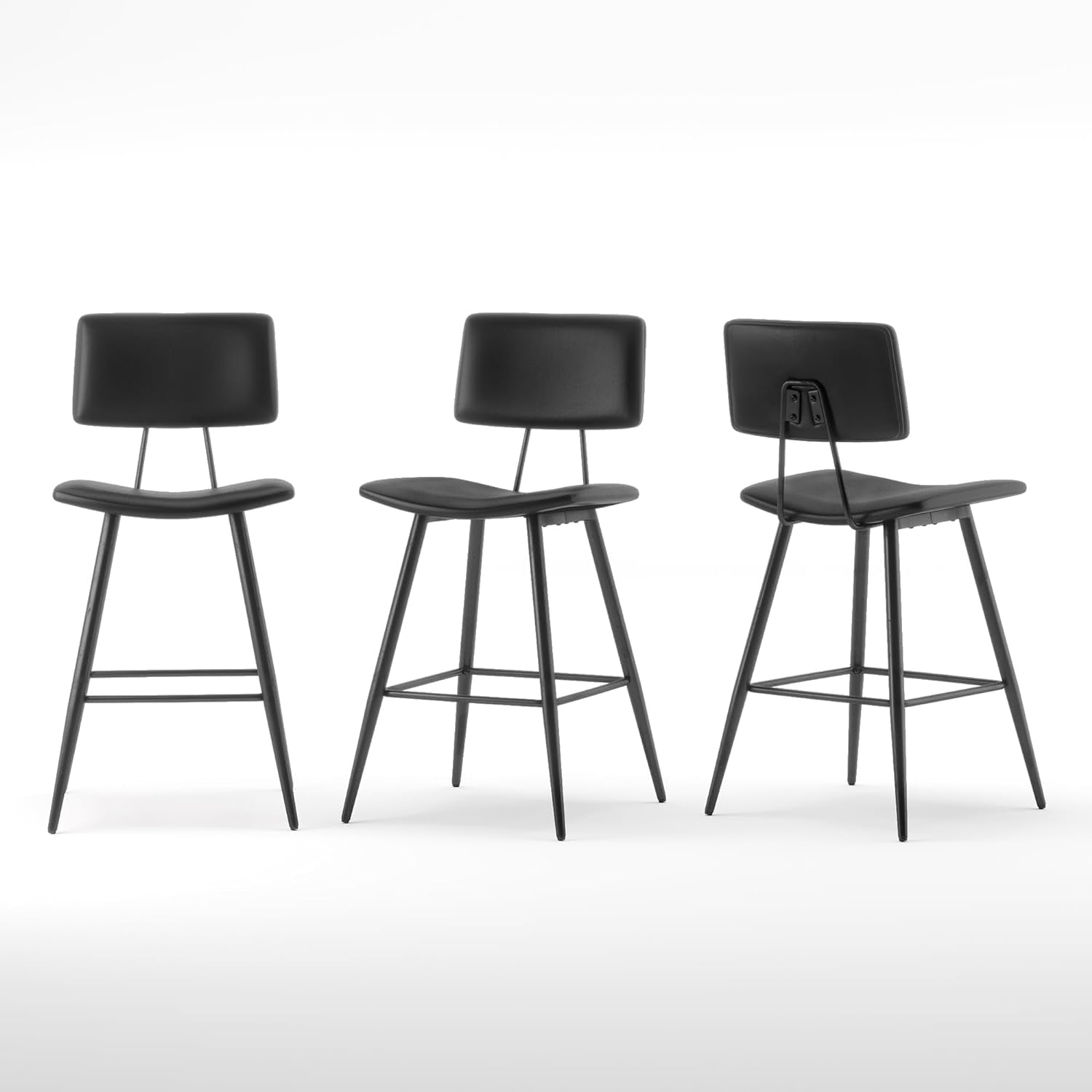 Dycanpo 24.5" Counter Height Bar Stools Set of 2, Faux Leather Upholstered Barstools, Black