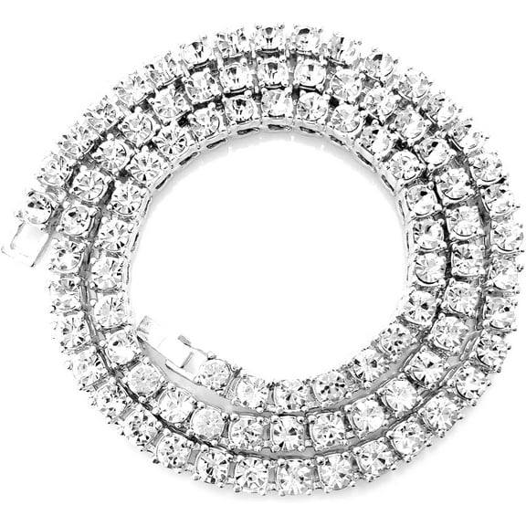 Gold Silver Iced Top Out Diamond Tennis Chain Necklace for Men Women, Rhinestone Tennis Necklaces for Women and Teens, Tennis and Cuban Link Chains 18-30 Inches[m331]