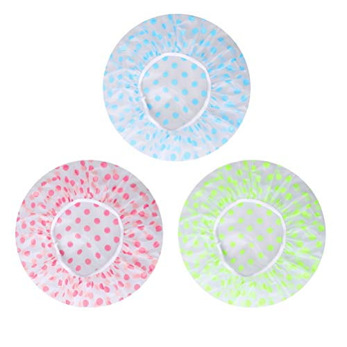 Gorros de Ducha 3 Piezas Gorros de Baño Impermeables Gorros de Ducha Reutilizables de Plástico Banda Elástica Gorro para el Cabello de Baño Rellenos de Medias para Mujeres Salón de Spa