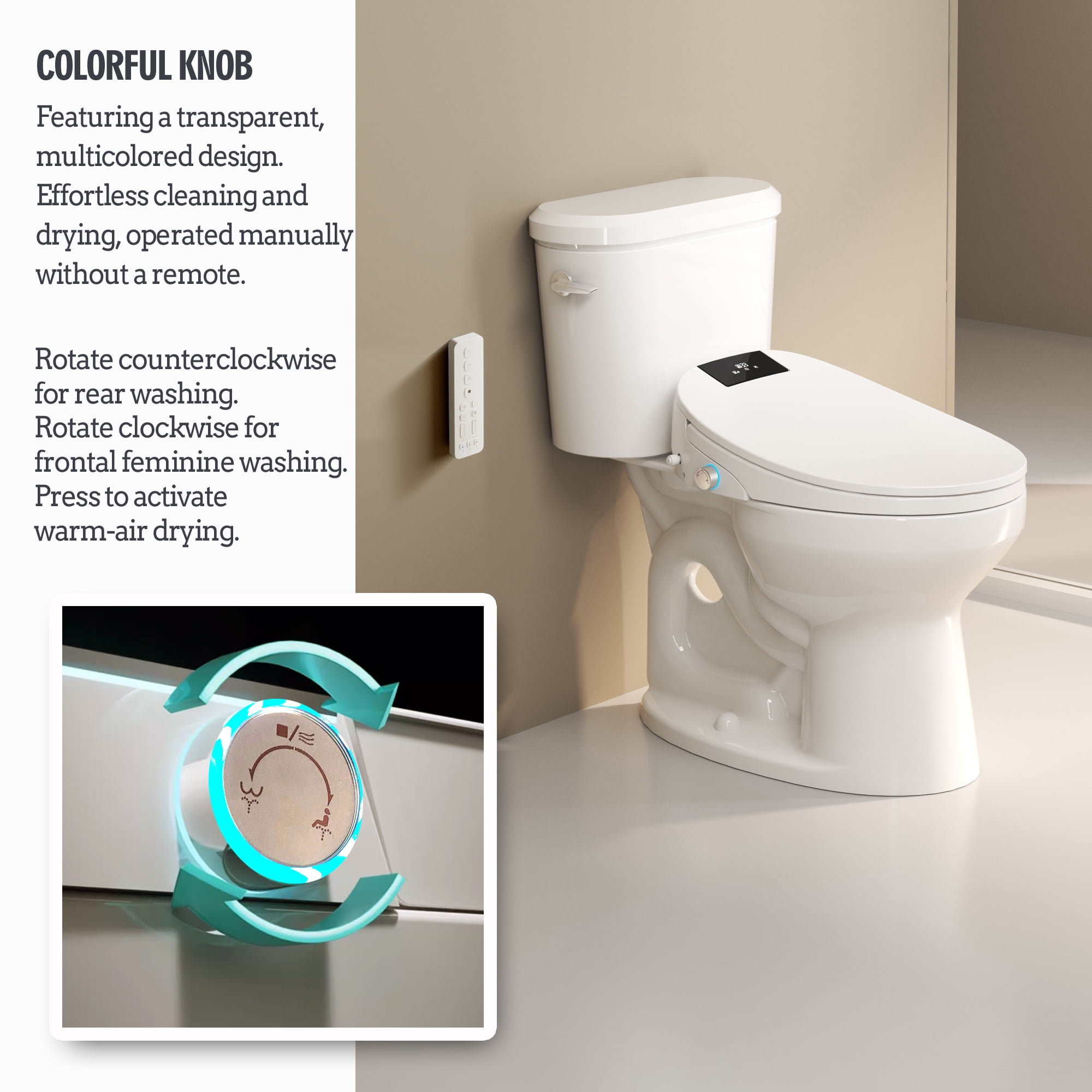 WLJBIDET Electric Bidet with Heated Toilet Seat, Warm Water, Air Drying, Night Light, Remote Control