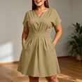 thumbnail image 2 of Gpaecead Women's Short Sleeve V Neck High Waist Dress Plus Size Business Casual Midi Dress With Pockets For Office And Interview Khaki, 2 of 7