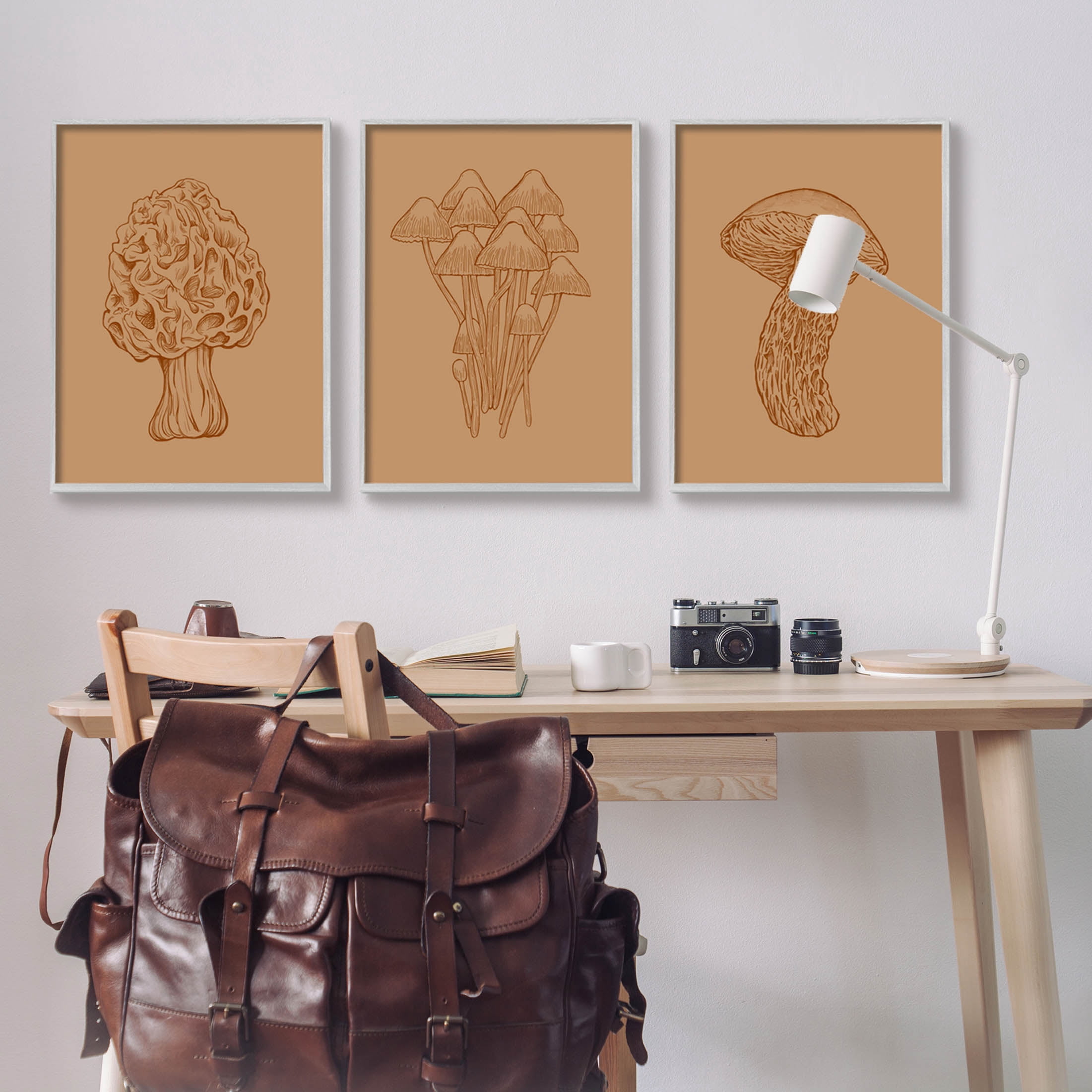 Stupell Industries Natural Cottage Mushroom Botanicals Graphic Art Gray Framed Art Print Wall Art, Set of 3, Design by Ziwei Li