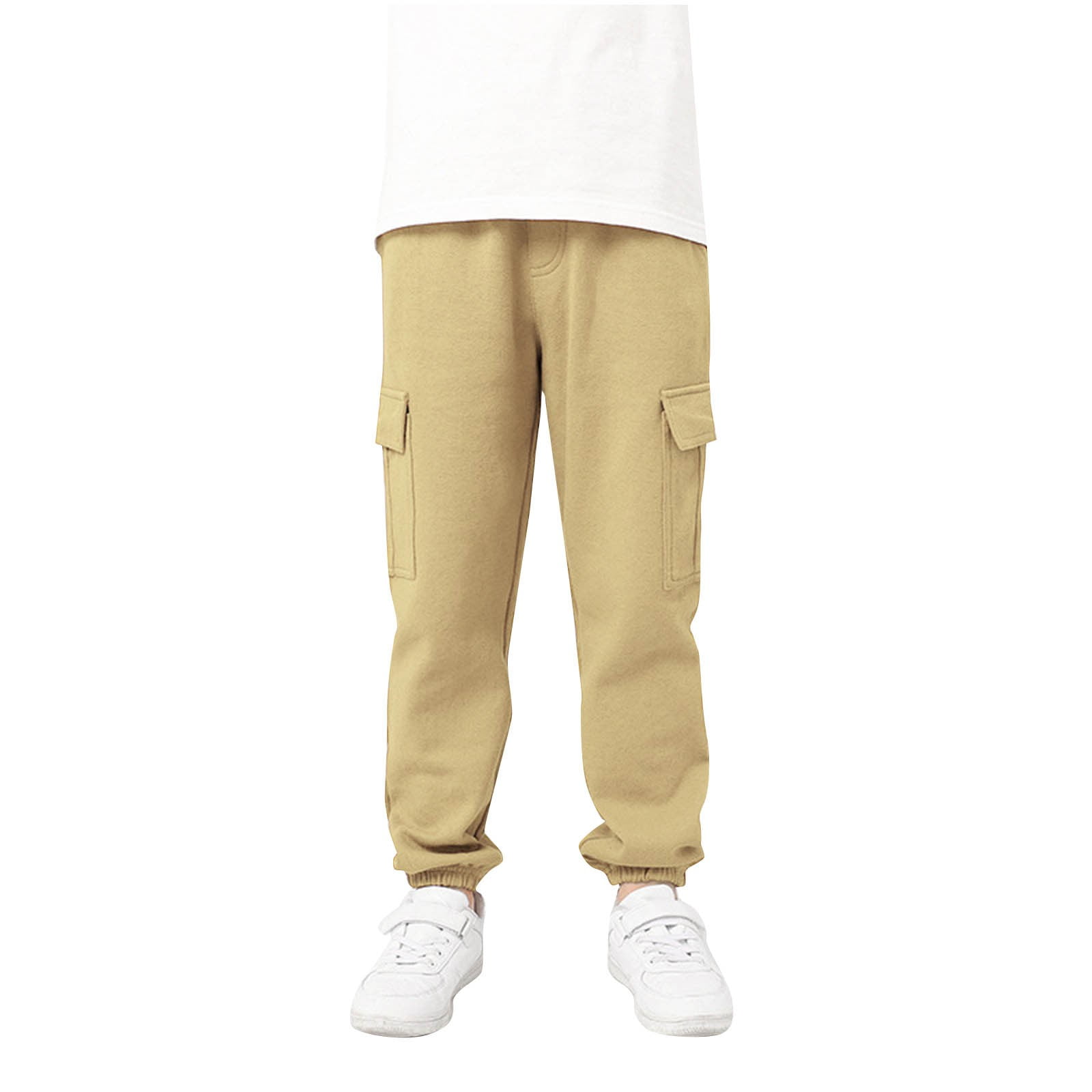 Babcutegg Long Cargo Pants for Toddler Boys High Waist Regular Fit Elastic Waist Clothes for Boys Khaki