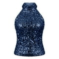 thumbnail image 6 of Arlun Women's Sequins Turtleneck Halter Tank Tops Summer Backless Embellished Sparkle Vest Lightweight Sleeveless Shiny T-Shirt for Carnival Party Blue2 S, 6 of 6