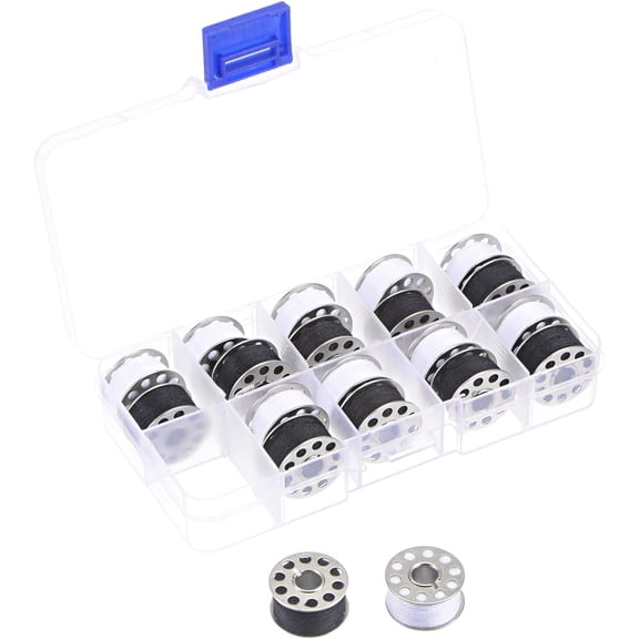Metal Bobbins and Prewound Sewing Thread Set of 20pcs with Bobbin Case for Sewing Machine,Black White